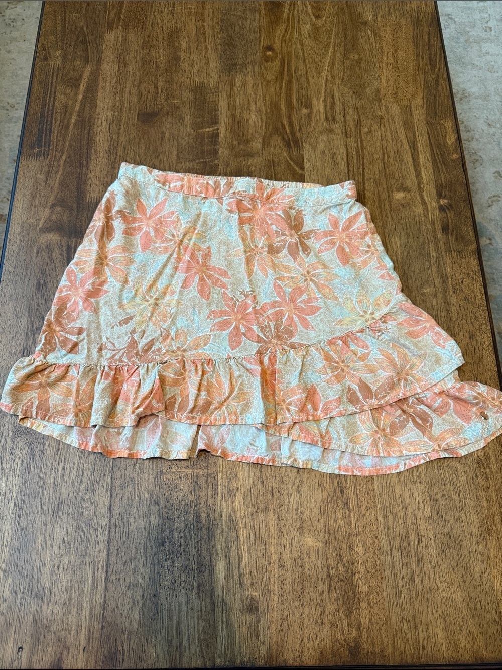 Roxy Peach Floral High-Low Ruffle Mini Skirt